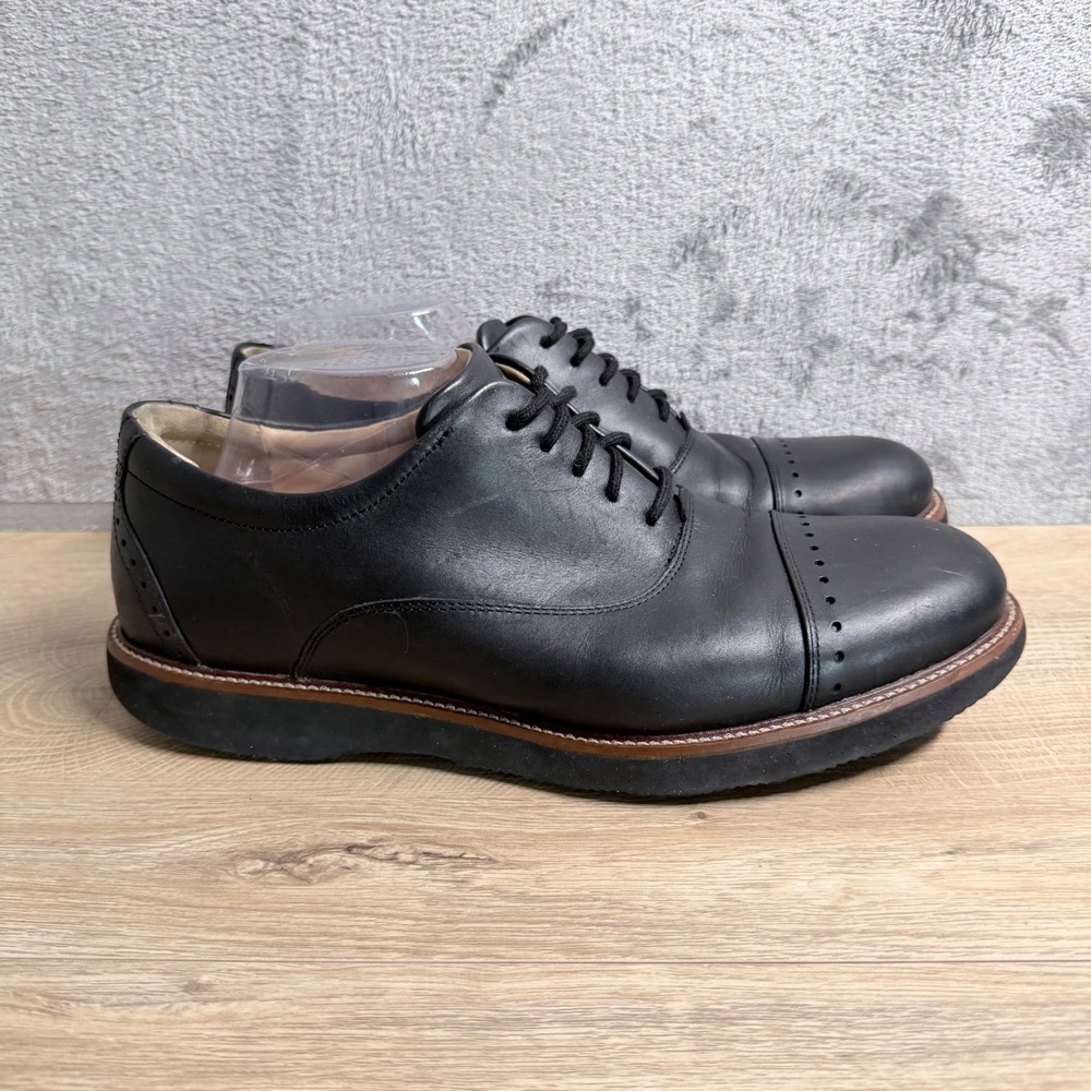 Samuel Hubbard Market Cap Men 10 Black Leather Oxford Cap Toe Brogue Vibram Sole